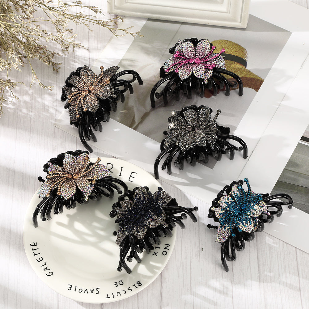 【Awaytr】CB1336 10cm full diamond flower multi-tooth hair claw clip