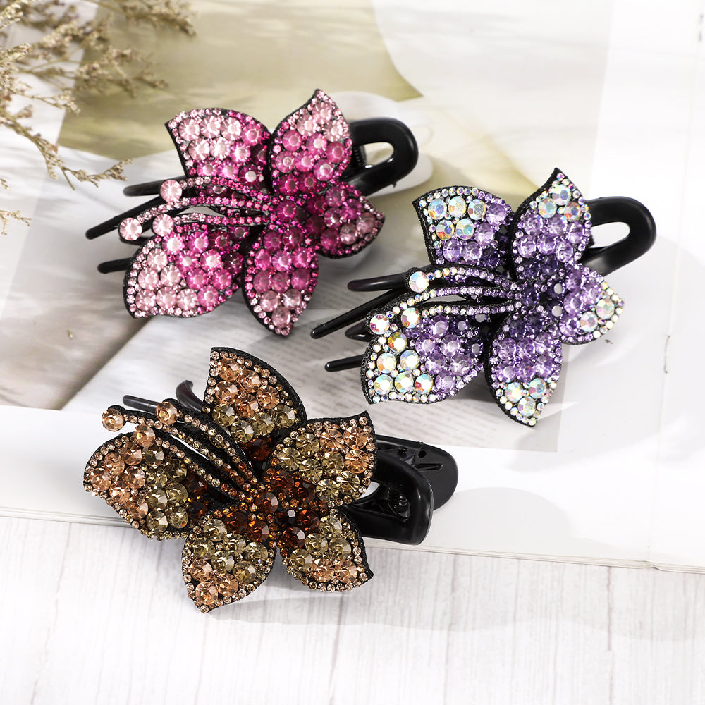 【Awaytr】CB1348 9cm Rhinestone Flower Hair Clip