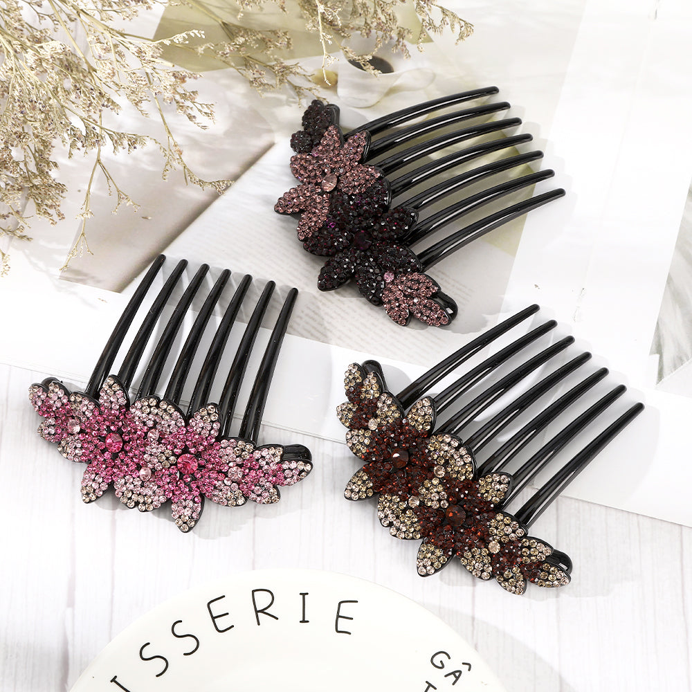 【Awaytr】 CB1351 10.5cm Rhinestone Flower Comb