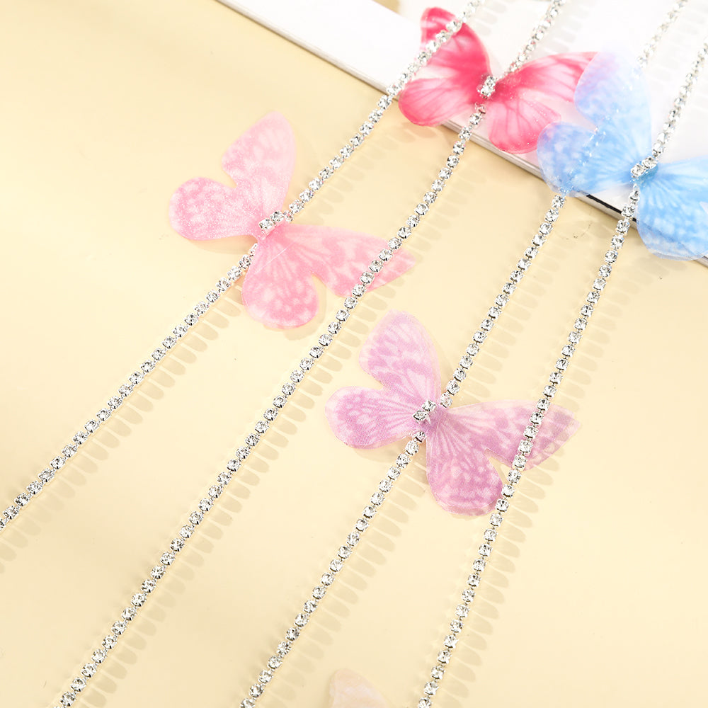 【Awaytr】CB1386 Butterfly Rhinestone Tassel Hair Clip