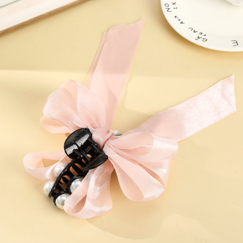 【Awaytr】CB1394 17cm Bow Knot Pearl Hair Clip