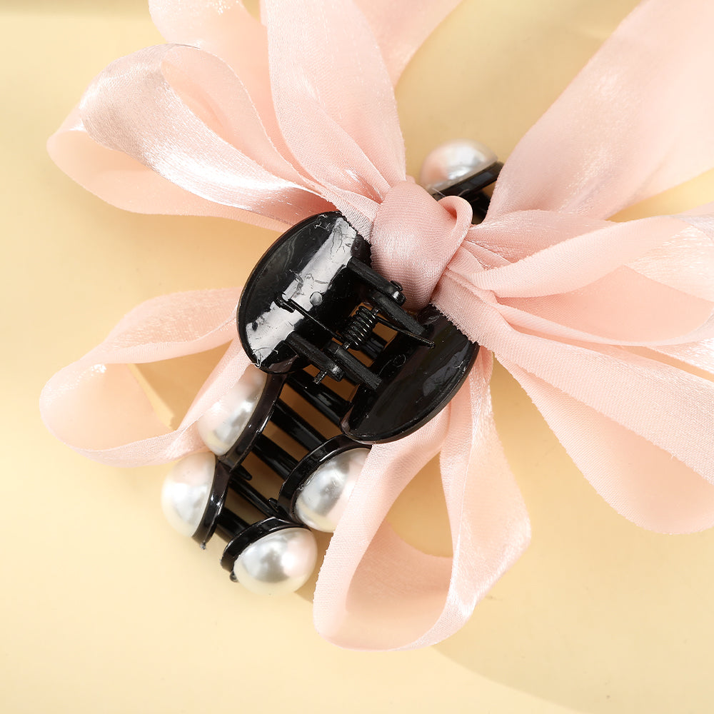 【Awaytr】CB1394 17cm Bow Knot Pearl Hair Clip