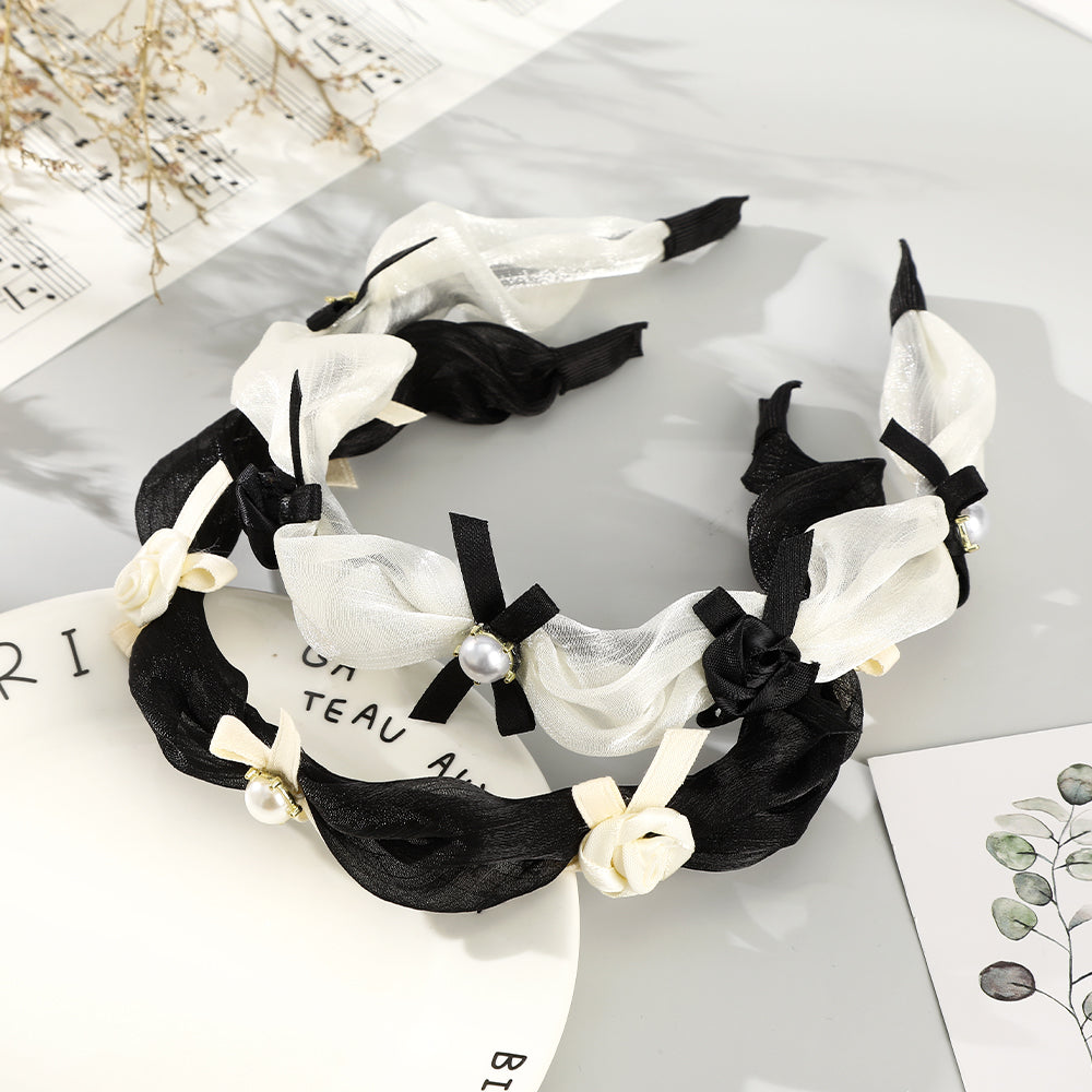 【Awaytr】CD1648 Mesh Pearl Bow Headband