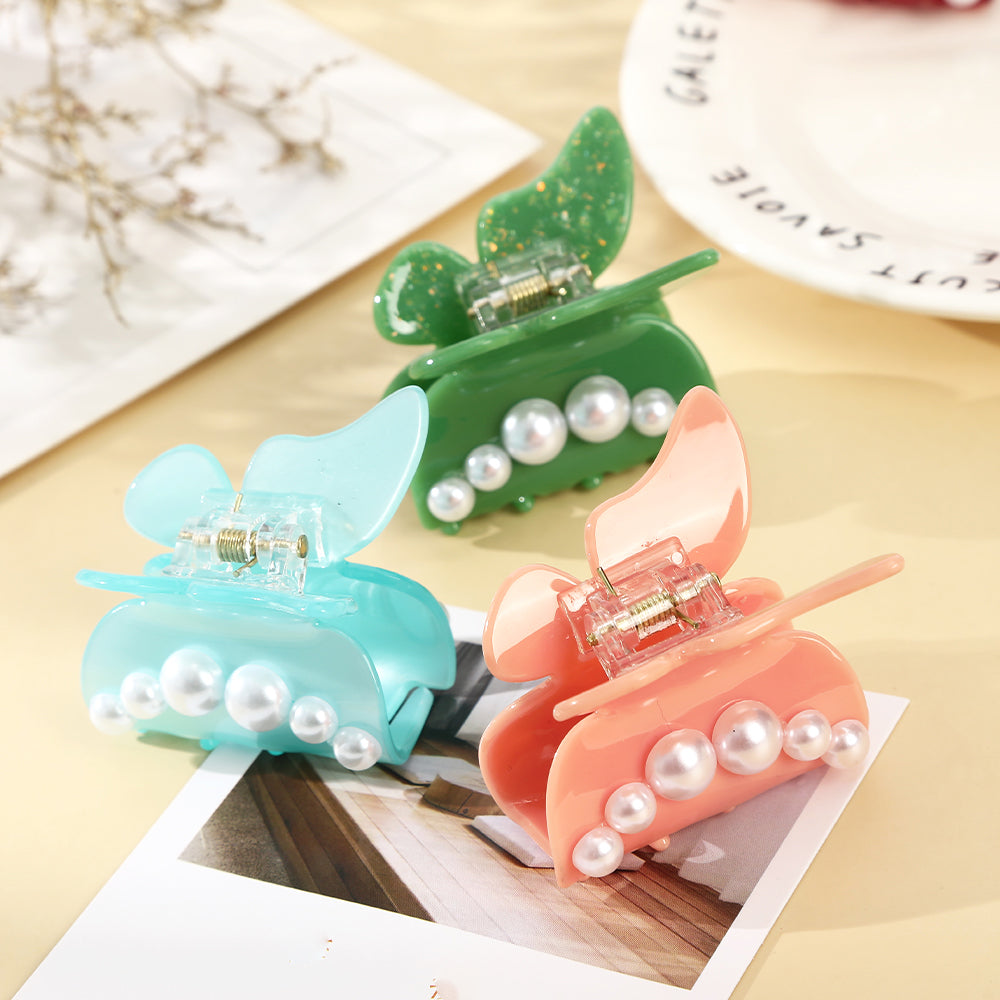 【Awaytr】CB1405 4.5cm Butterfly Pearl Hair Claw Clip