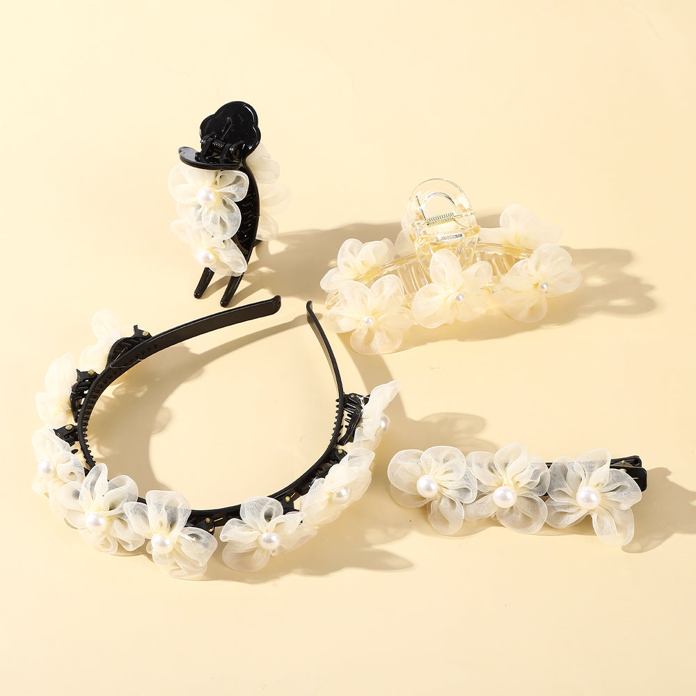 【Awaytr】CB1226 Mesh floral pearl braided hairband