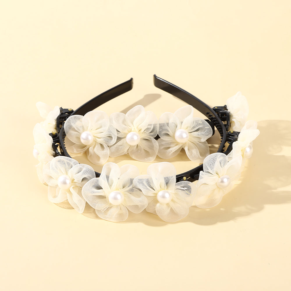 【Awaytr】CB1226 Mesh floral pearl braided hairband