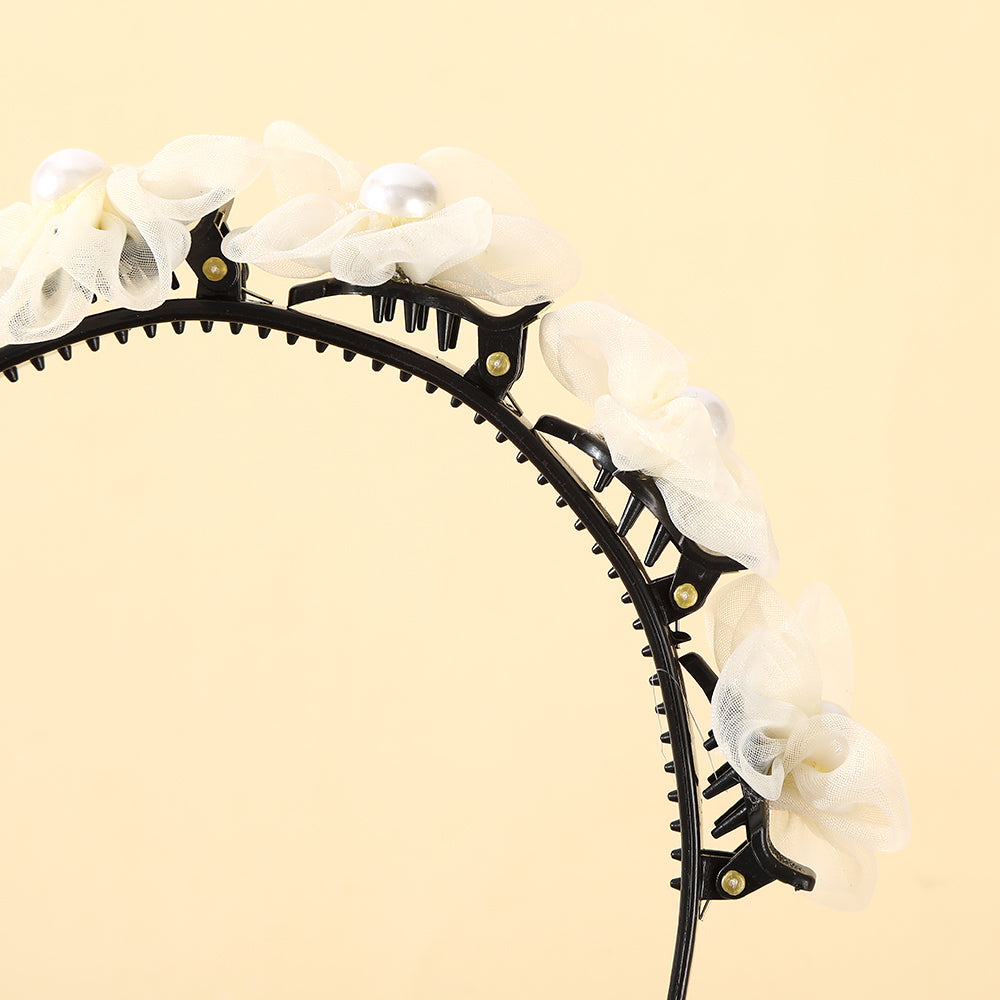 【Awaytr】CB1226 Mesh floral pearl braided hairband