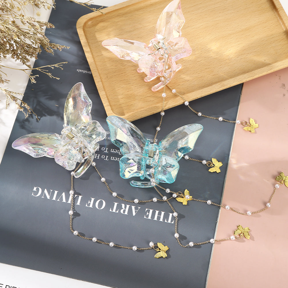 【Awaytr】CB1422 Butterfly Pearl Tassel Hair Claw Clip