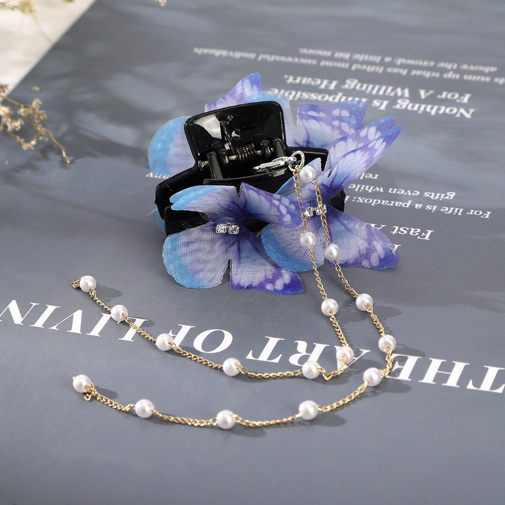 【Awaytr】CB1423 Double Butterfly Pearl Tassel Hair Clip