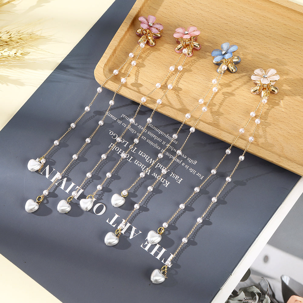 CB1433 Small flower pearl tassel hair clip