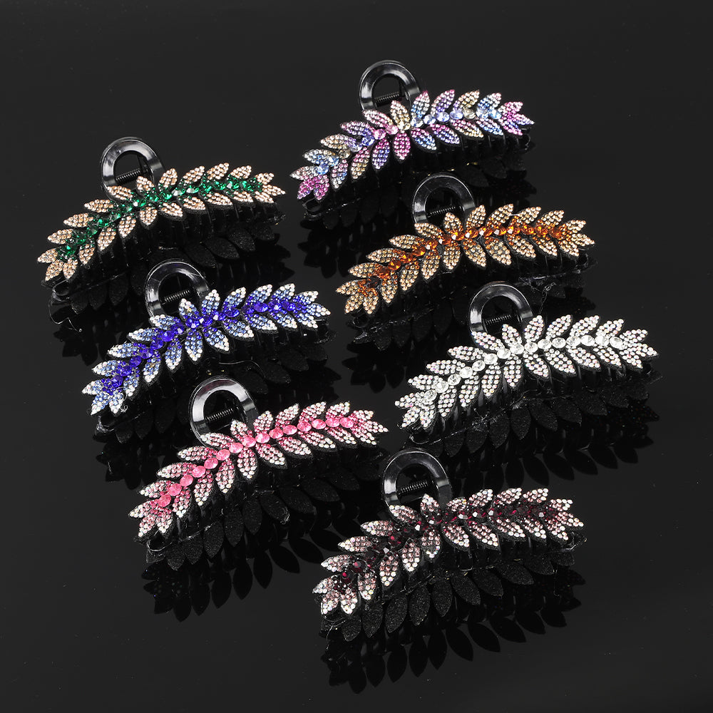 【Awaytr】 CB1253 12cm Leaf Rhinestone Hair Clip