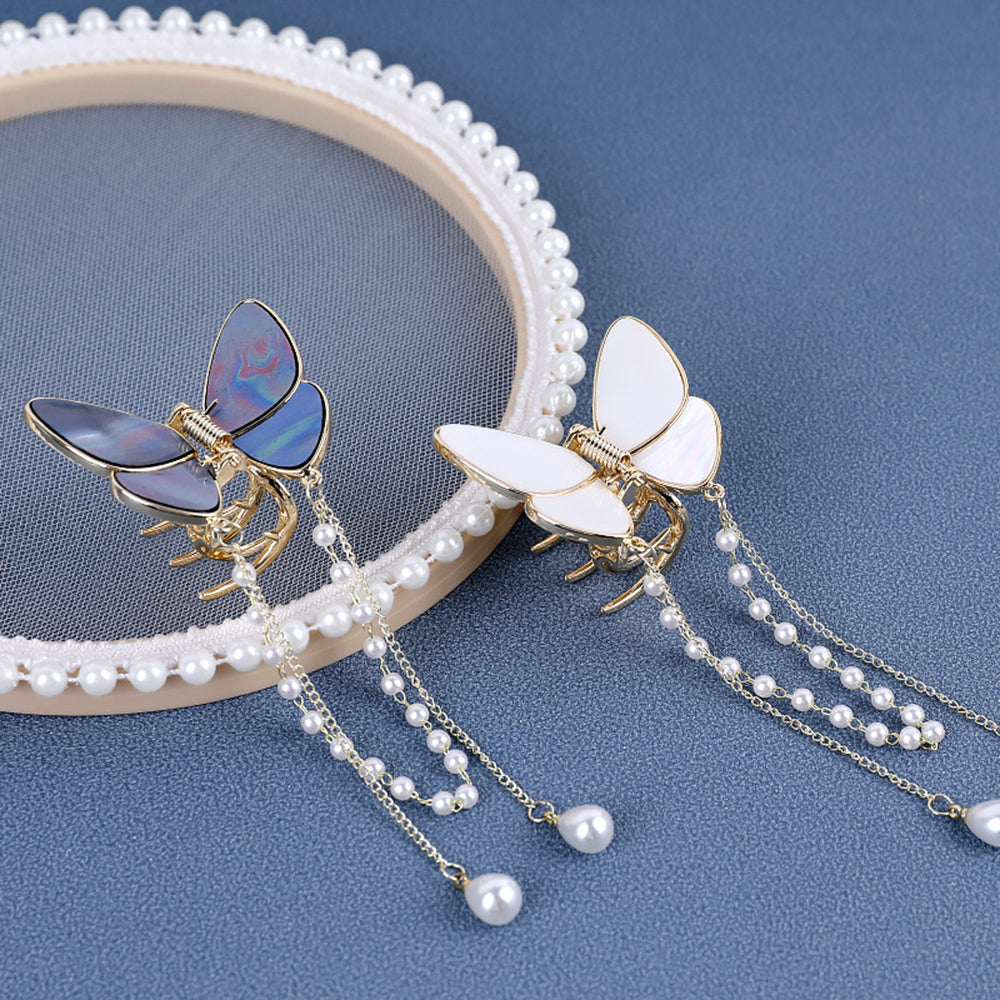 【Awaytr】CD1624 White Shell Butterfly Tassel Hair Grab