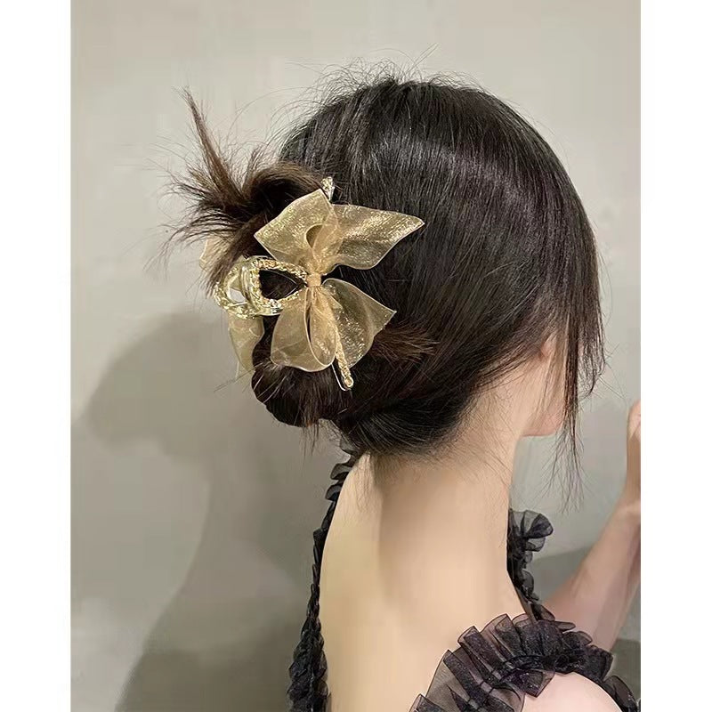 【Awaytr】CB1091 Bow Chain Rhinestone Hair Claw Clip