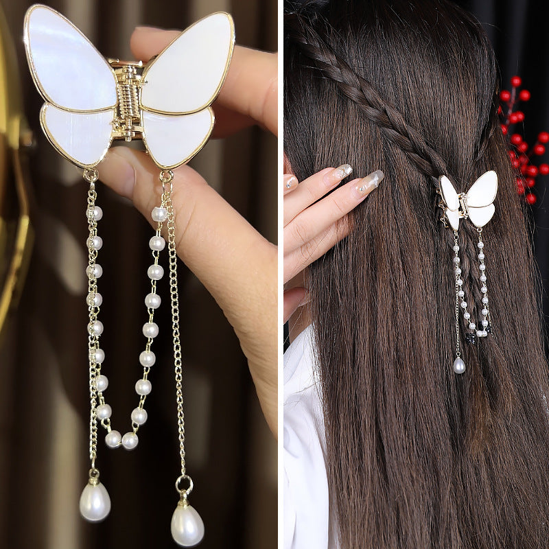 【Awaytr】CD1624 White Shell Butterfly Tassel Hair Grab