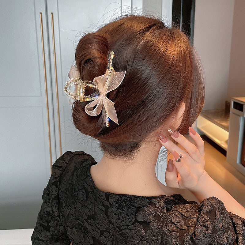 【Awaytr】CB1091 Bow Chain Rhinestone Hair Claw Clip