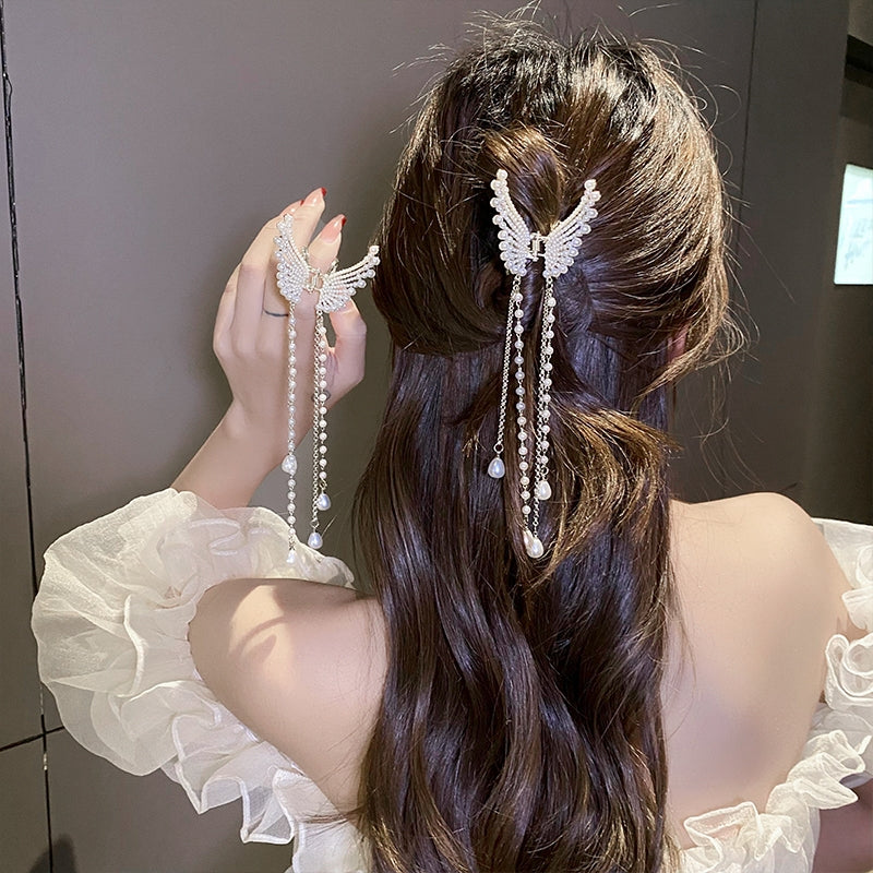 【Awaytr】CB1330 Butterfly Pearl Tassel Hair clip