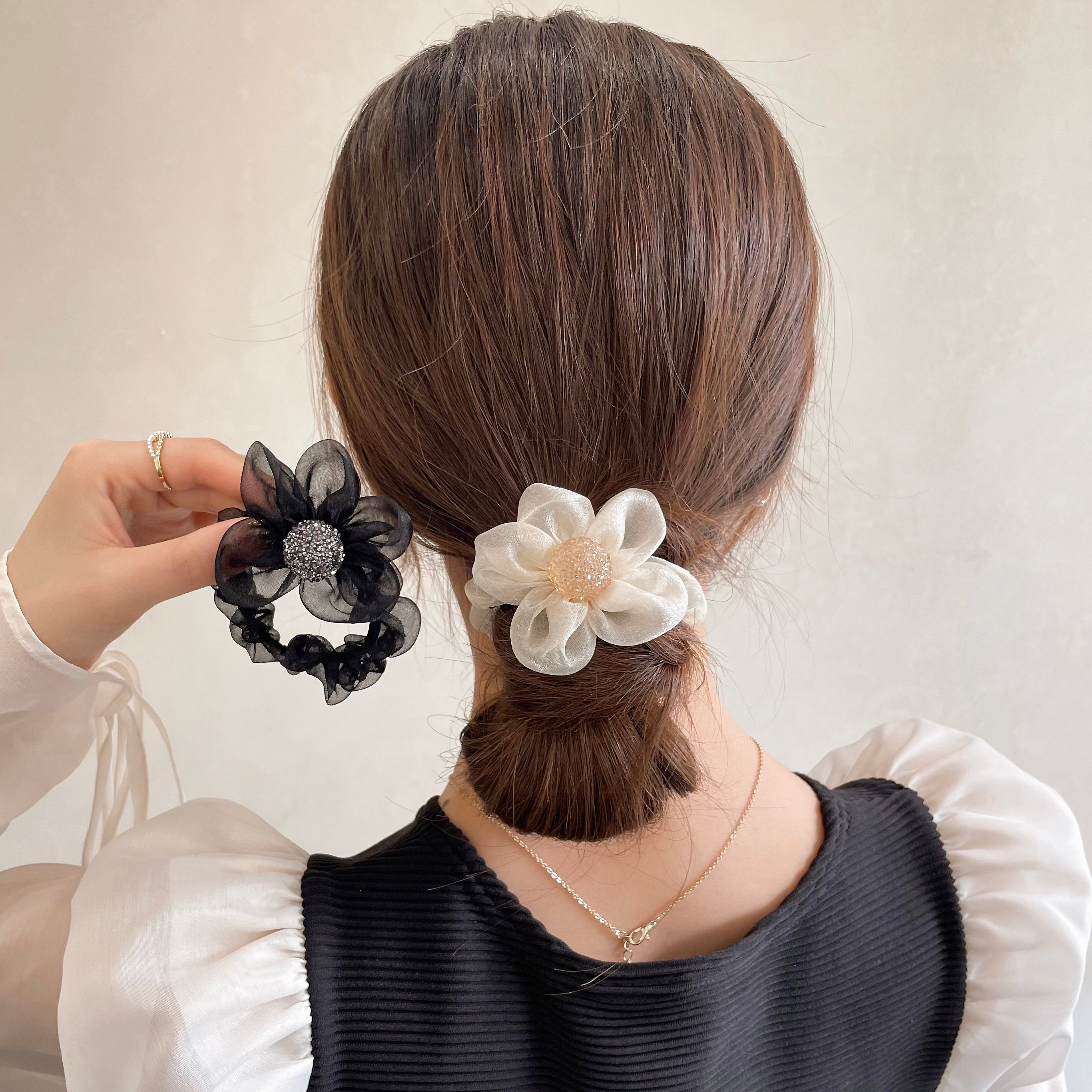 【Awaytr】CD1649-C  Mesh Pearl Flower Hairband