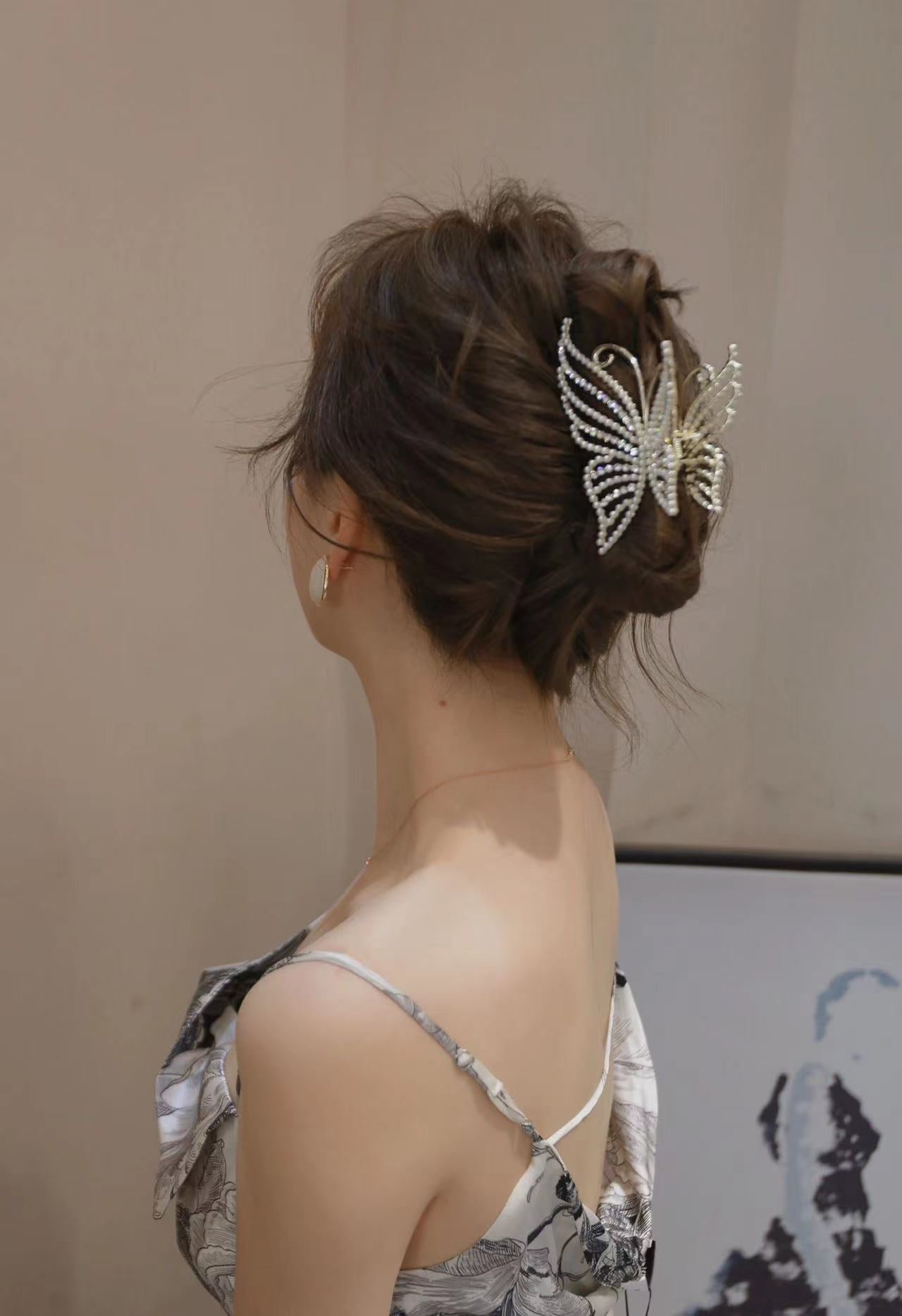 【Awaytr】CB1270  Full Pearl Butterfly Hair Claw Clip