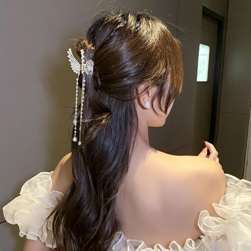 【Awaytr】CB1330 Butterfly Pearl Tassel Hair clip