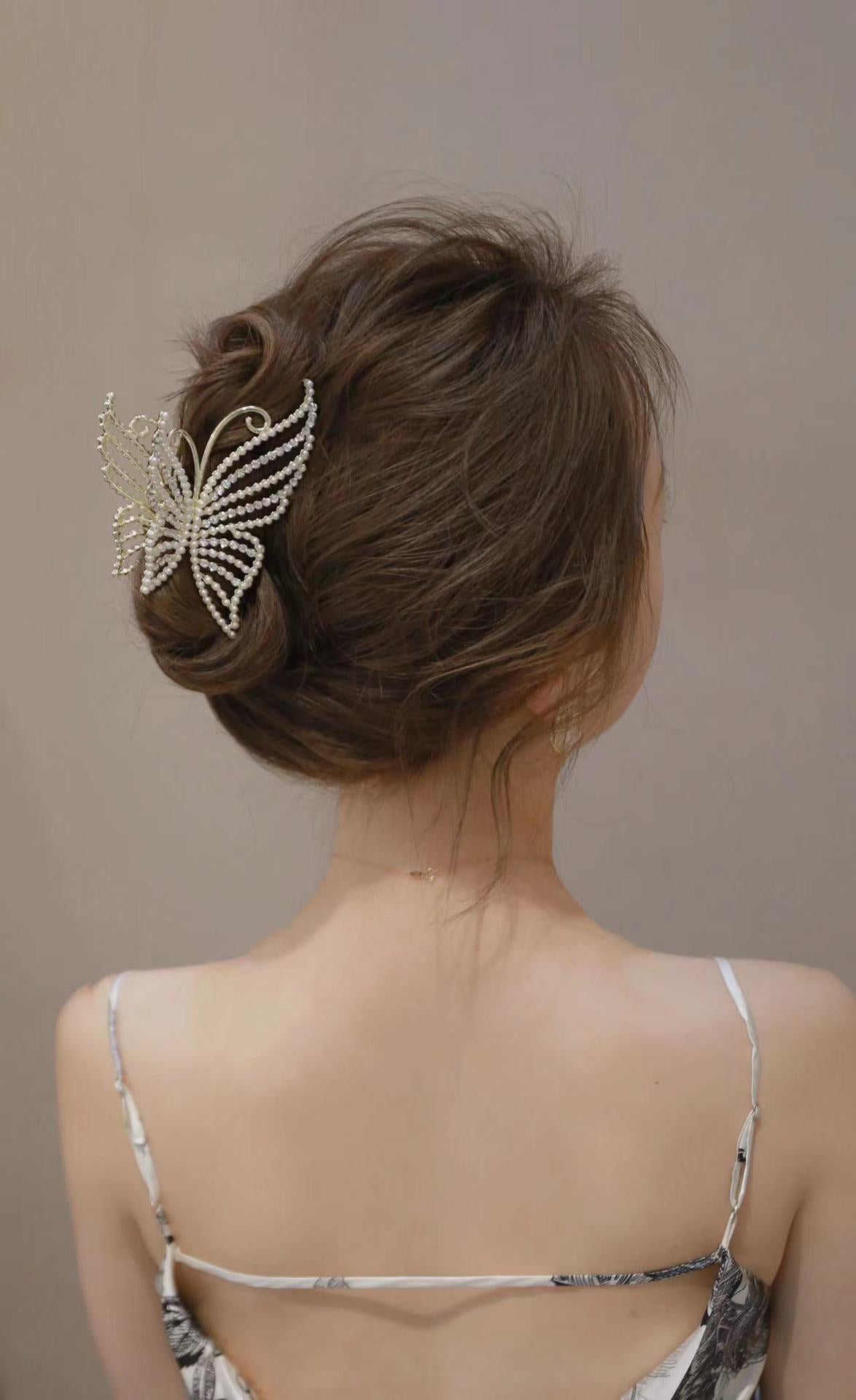 【Awaytr】CB1270  Full Pearl Butterfly Hair Claw Clip