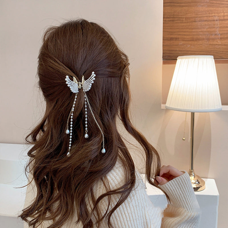 【Awaytr】CB1330 Butterfly Pearl Tassel Hair clip