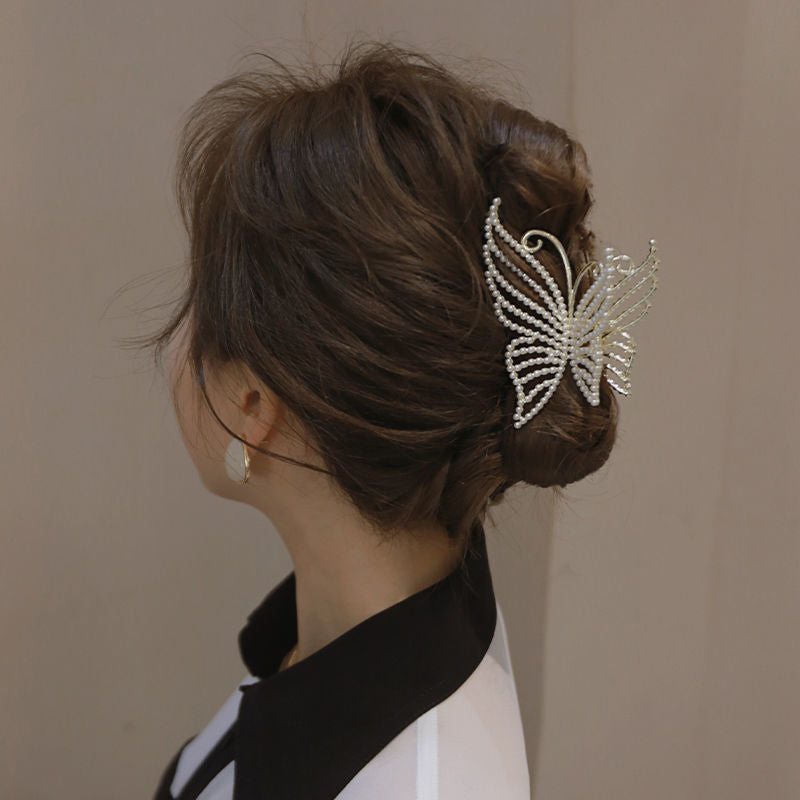 【Awaytr】CB1270  Full Pearl Butterfly Hair Claw Clip