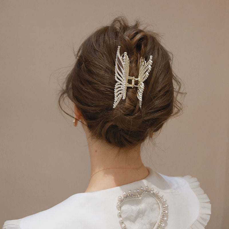 【Awaytr】CB1270  Full Pearl Butterfly Hair Claw Clip