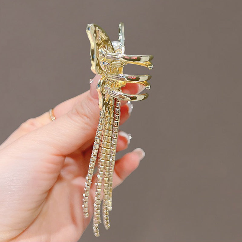 Awaytr】CB1381 Butterfly Rhinestone Tassel Hair Clip