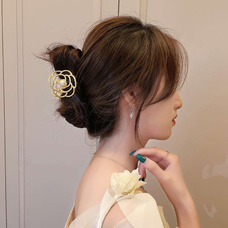 【Awaytr】CB1096 Alloy Rose Flower Pearl Hair Clip