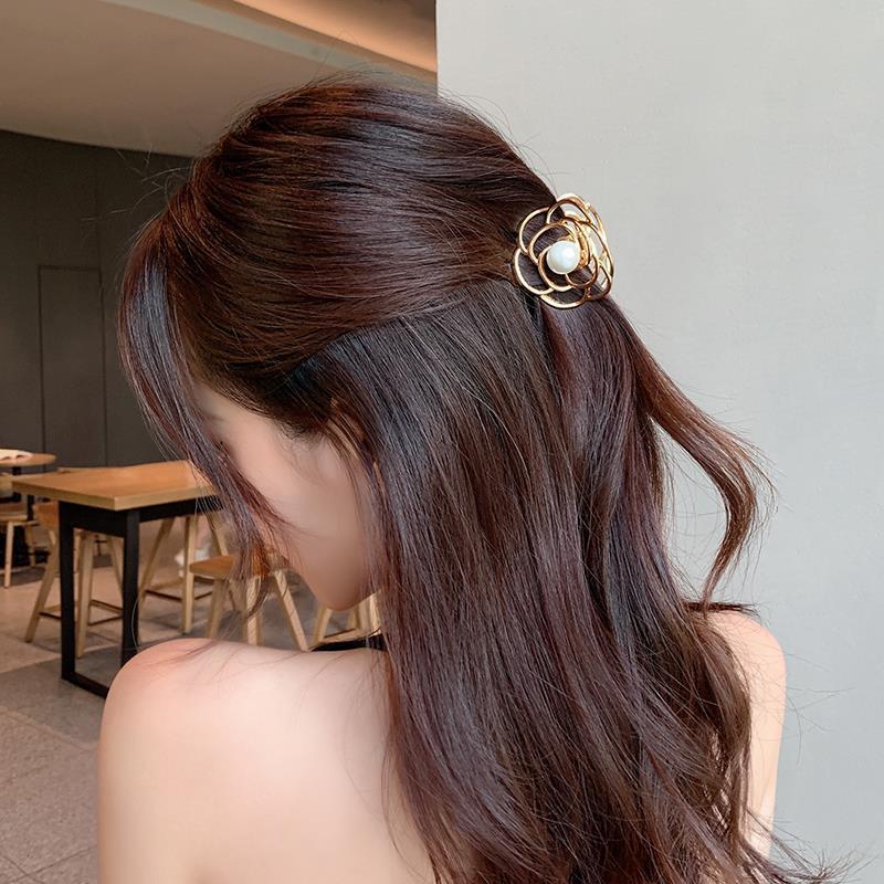 【Awaytr】CB1096 Alloy Rose Flower Pearl Hair Clip