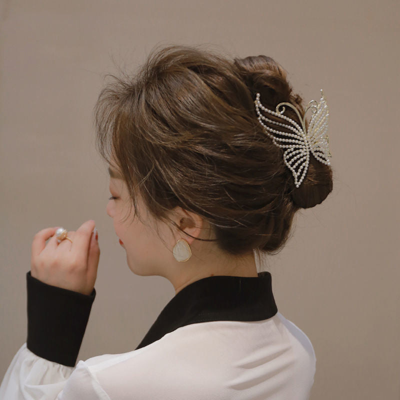 【Awaytr】CB1270  Full Pearl Butterfly Hair Claw Clip