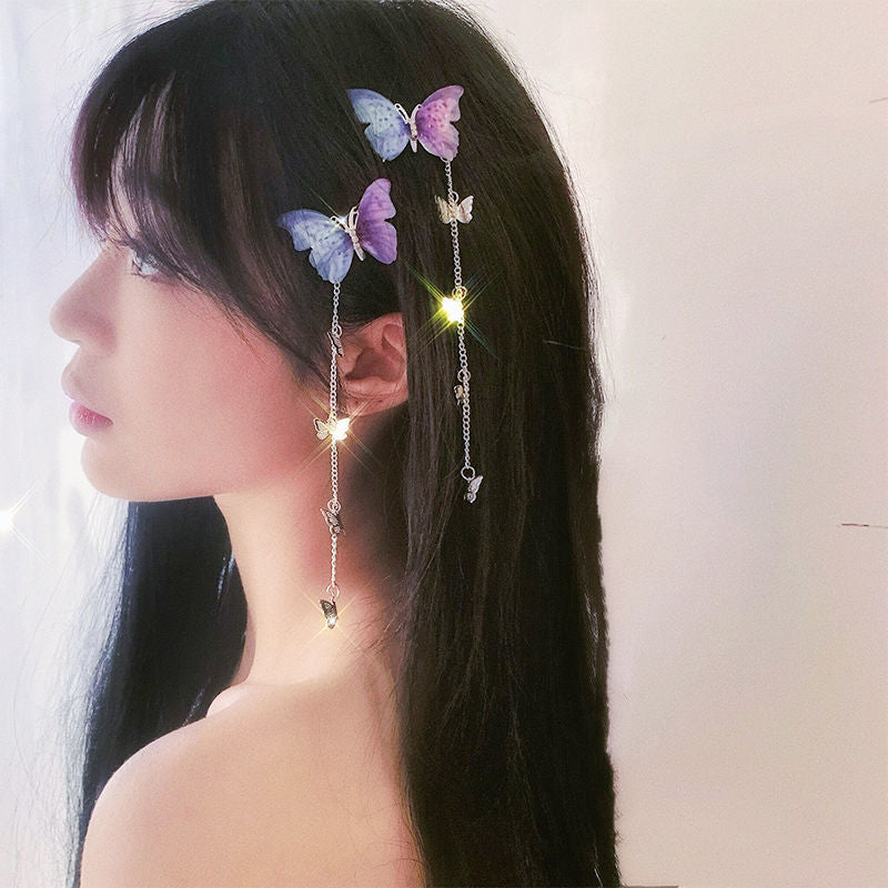 【Awaytr】CB1102 Butterfly Tassel Silver Hair Clip