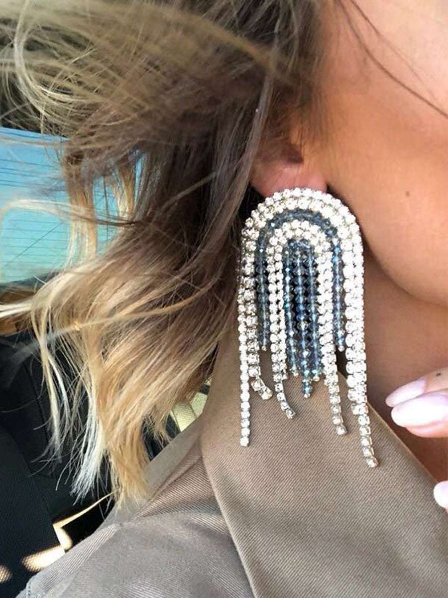 Rhinestone Long Tassel Earrings｜Awaytr®