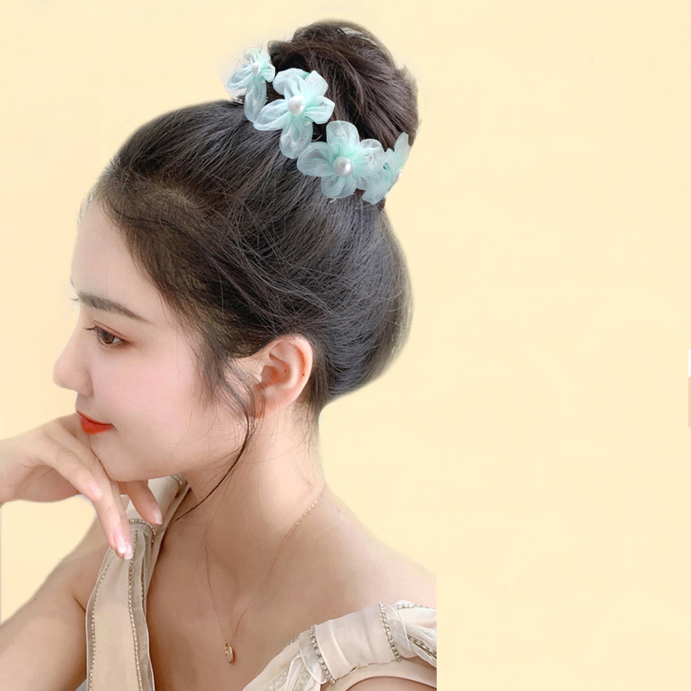 【Awaytr】CB1271  10cm Mesh Flower Pearl Hair Clip