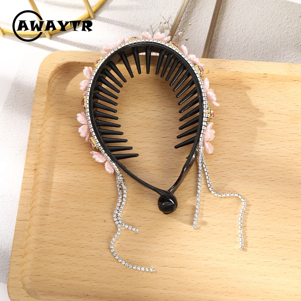 AWAYTR Korean Fashion Flower Rhinestone Hairpin Crystal Ball Head Hairpin Retro Hair Accessories