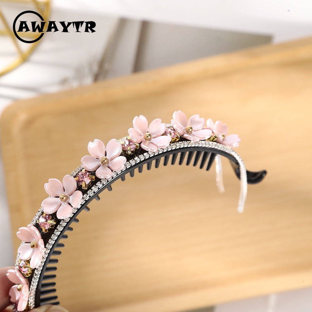 AWAYTR Korean Fashion Flower Rhinestone Hairpin Crystal Ball Head Hairpin Retro Hair Accessories