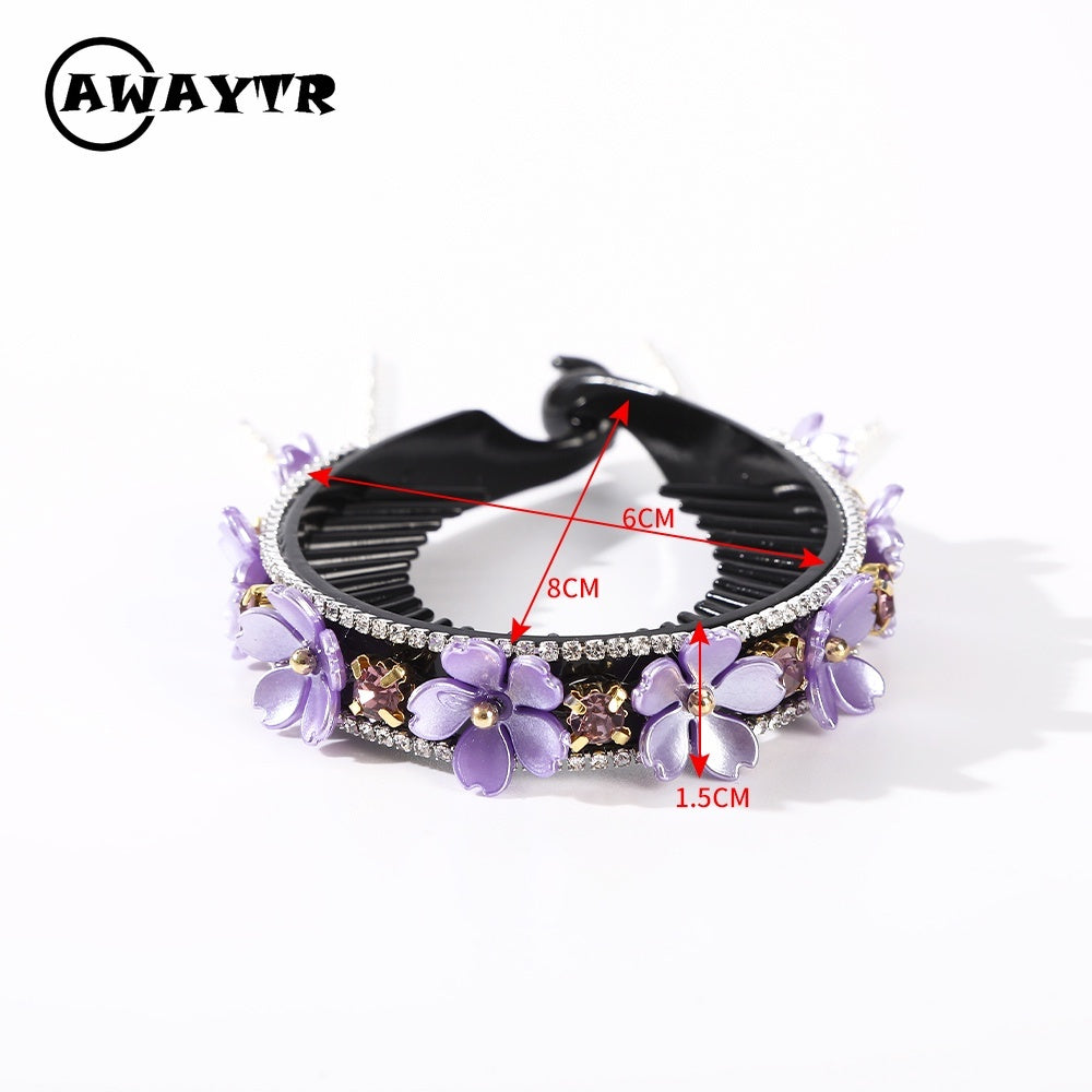 AWAYTR Korean Fashion Flower Rhinestone Hairpin Crystal Ball Head Hairpin Retro Hair Accessories