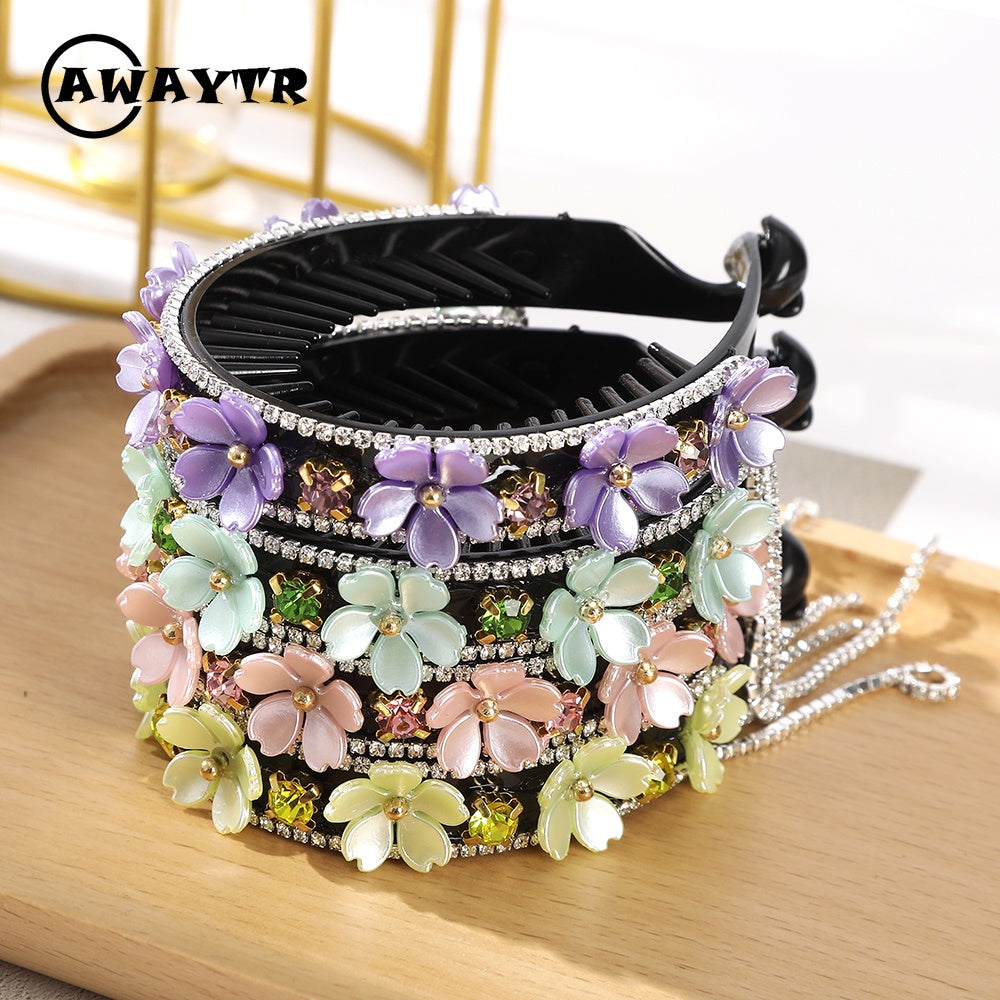 AWAYTR Korean Fashion Flower Rhinestone Hairpin Crystal Ball Head Hairpin Retro Hair Accessories