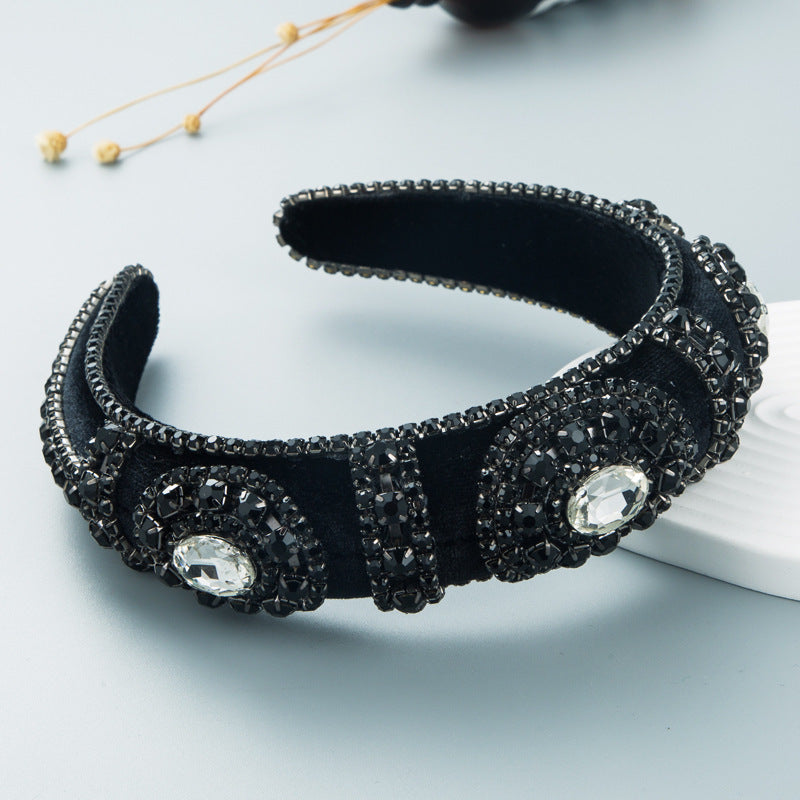 【Awaytr】SD0717 Gold velvet rhinestone wide-brimmed sponge headband