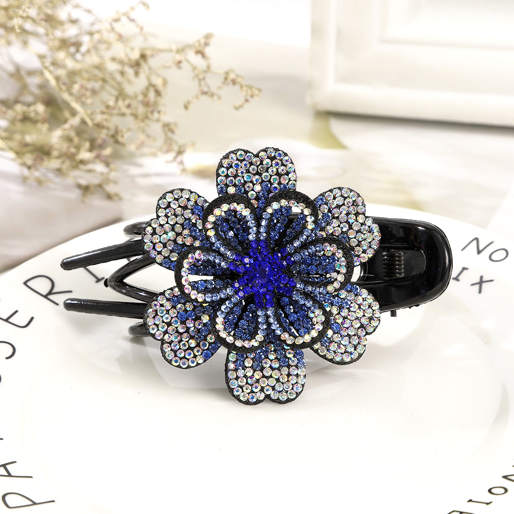 【Awaytr】CB1350 9cm Rhinestone Double Flower Hair Clip