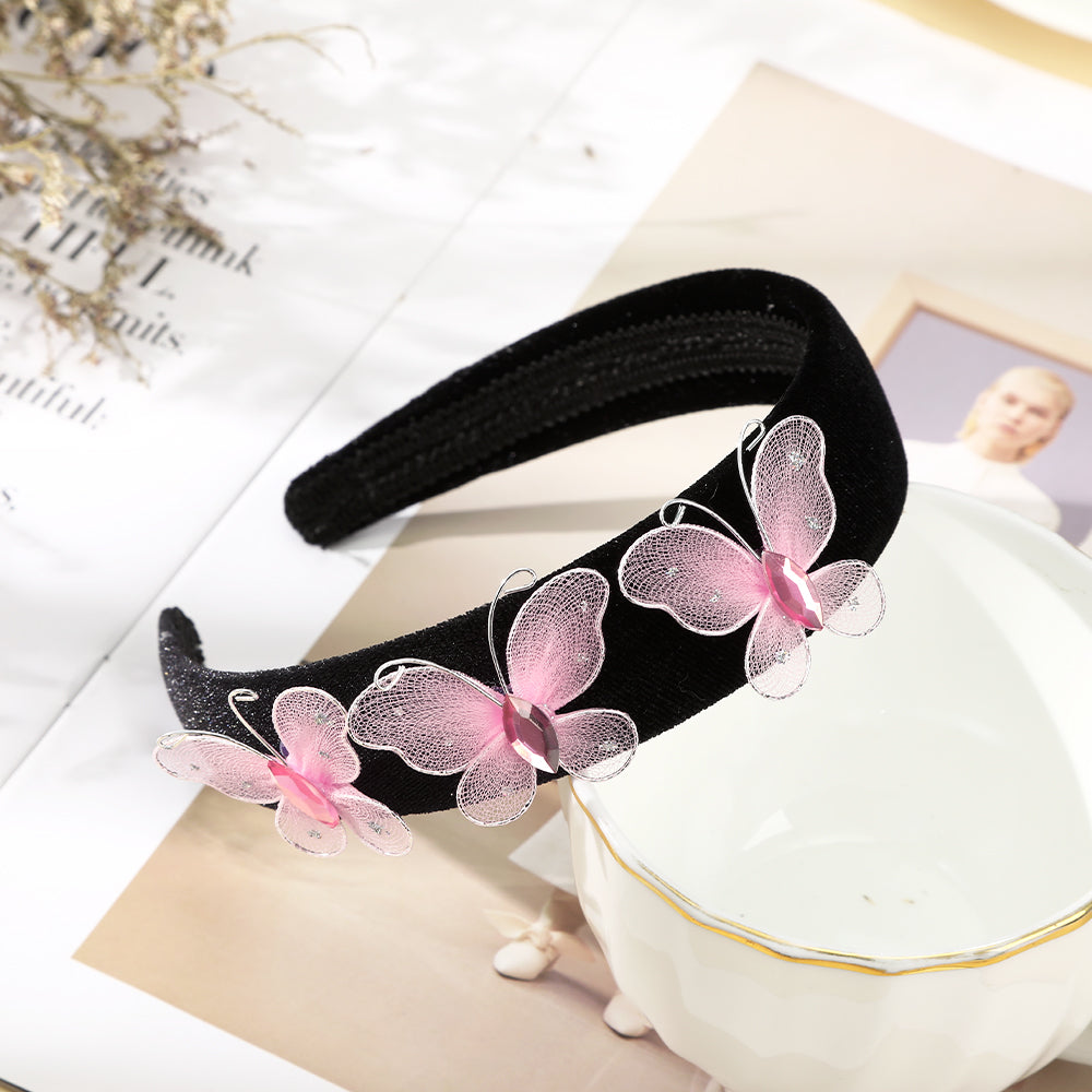 【Awaytr】 CB1295 Butterfly Rhinestone Wide Brim Headband