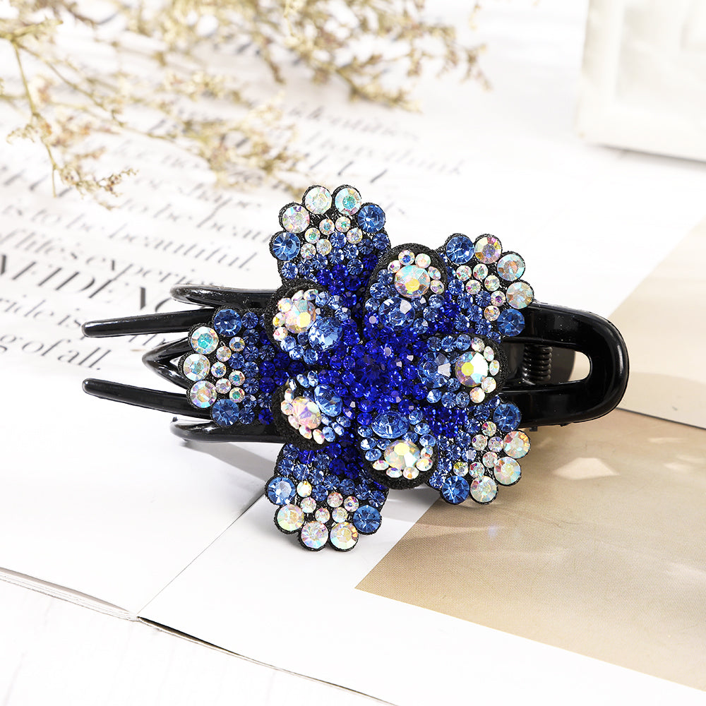 【Awaytr】CB1353 9cm Rhinestone Flower Tri-Tooth Hair Clip