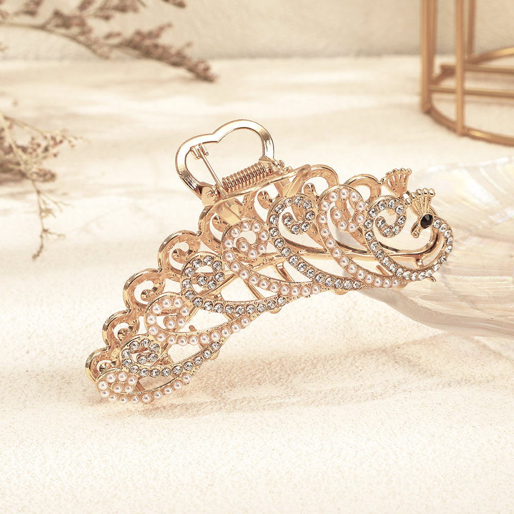 【Awaytr】CB1030 Alloy Rhinestone Peacock Hair Claw Clip