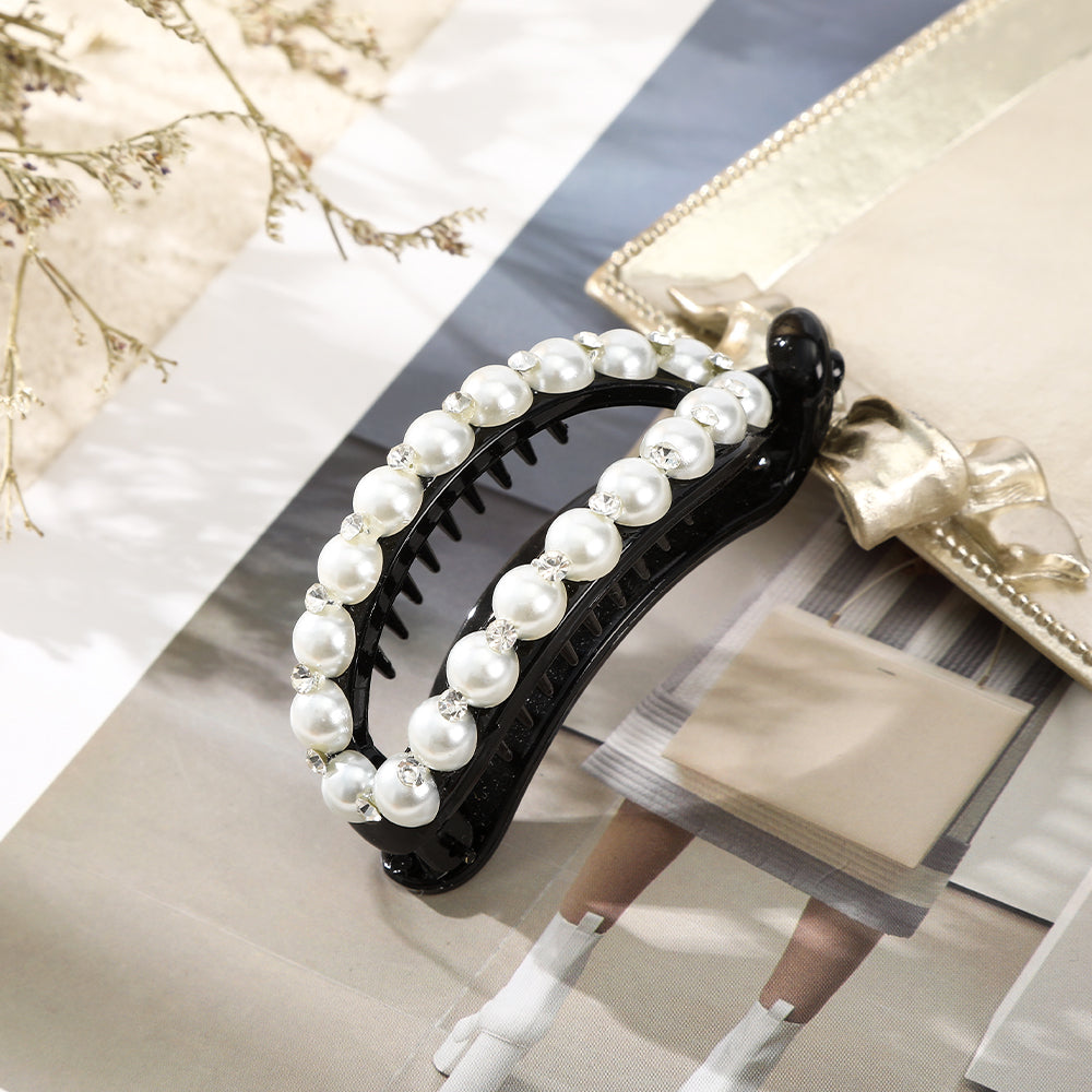 【Awaytr】CB1299 8cm Oval Pearl Rhinestone Hair Clip