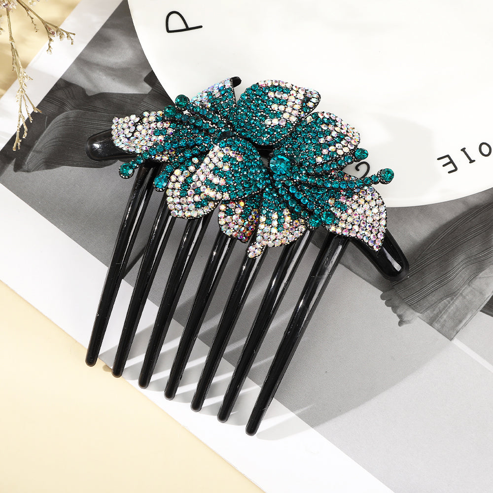 【Awaytr】 CB1335  10.5cm Rhinestone Flower Comb