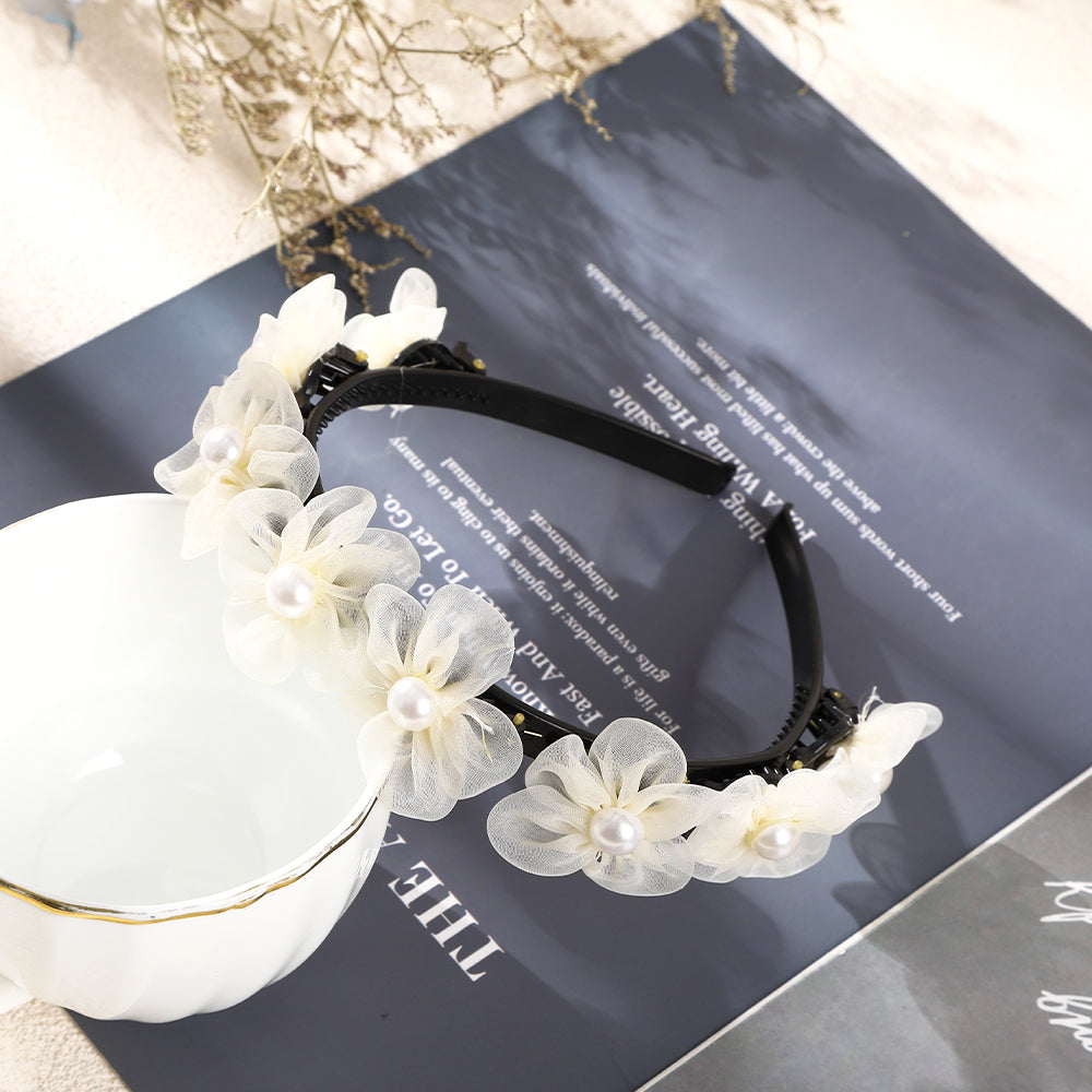 【Awaytr】CB1226 Mesh floral pearl braided hairband