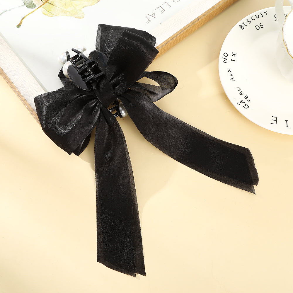 【Awaytr】CB1394 17cm Bow Knot Pearl Hair Clip