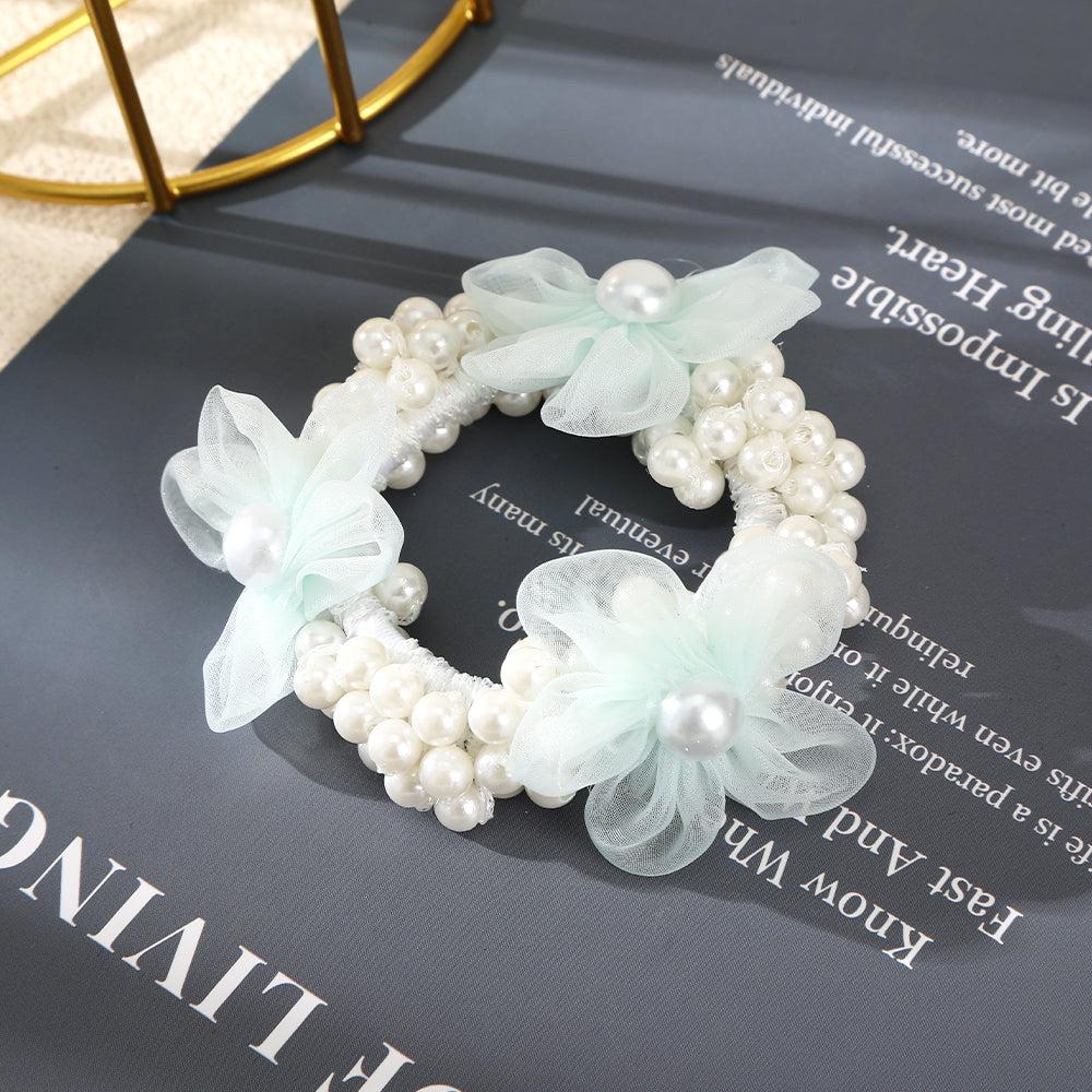 【Awaytr】CB1276 Mesh Pearl Flower Hair scrunchies