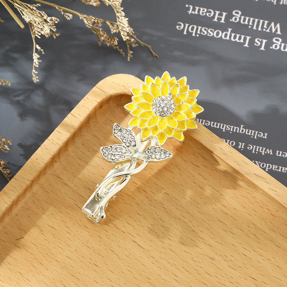 CB1421 6cm Rhinestone Sunflower Hair Clip