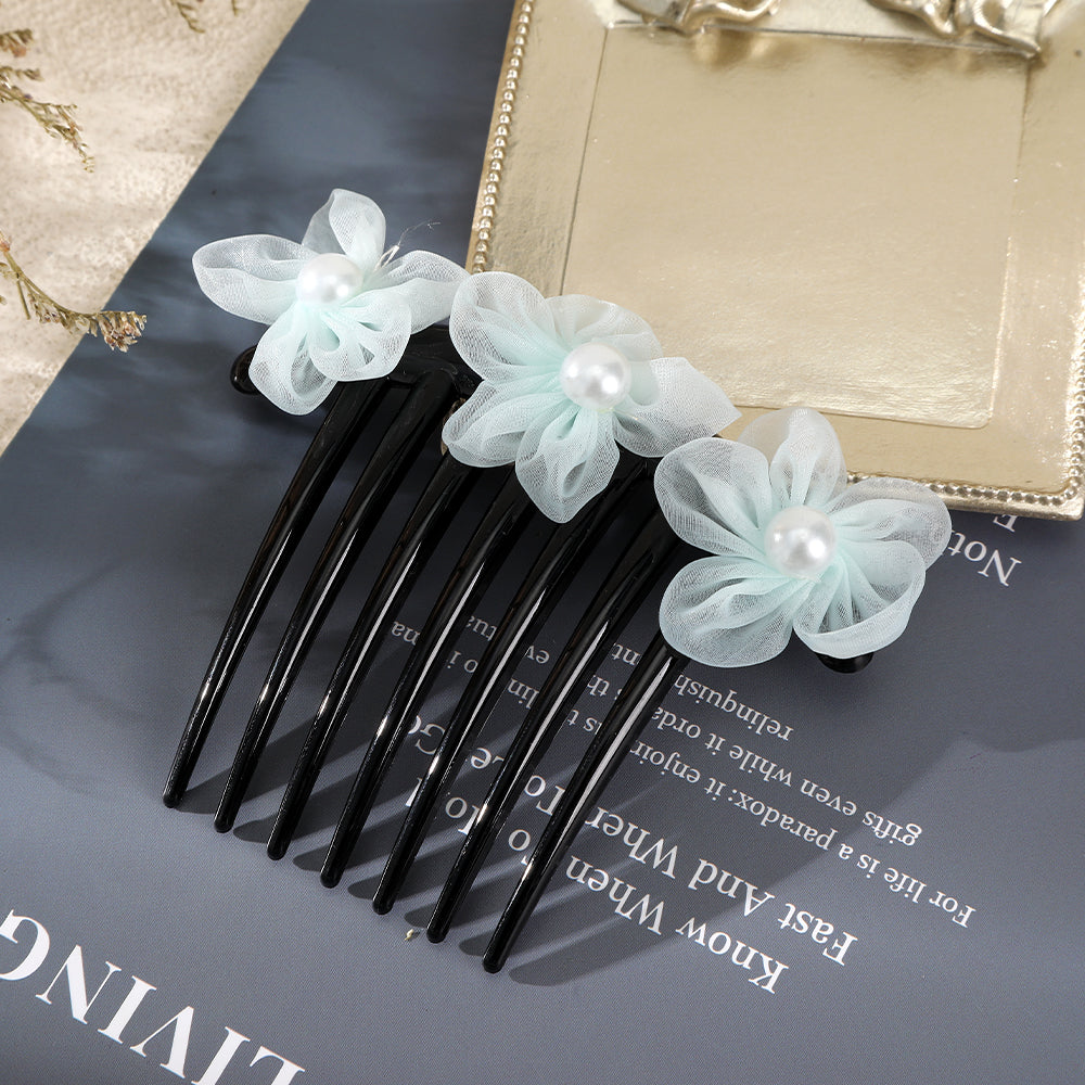 【Awaytr】CB1272 12cm Mesh Flower Pearl Hair Comb